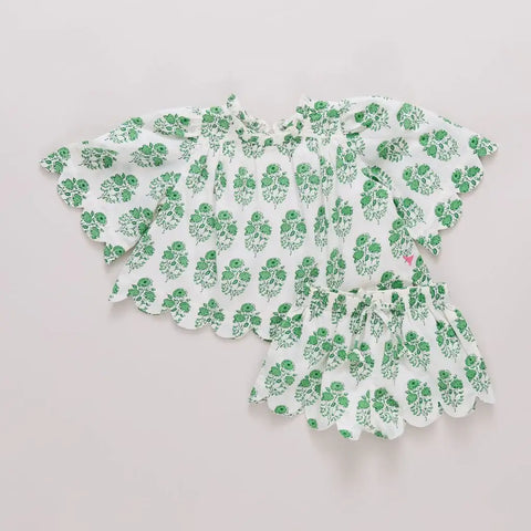 Girls Misha Scallop 2-Piece Set - Green Strawflower