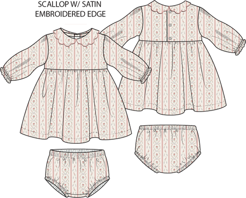 Long Sleeve Petal Collar Dress & Bloomer - Marnie Rosebud Stripe