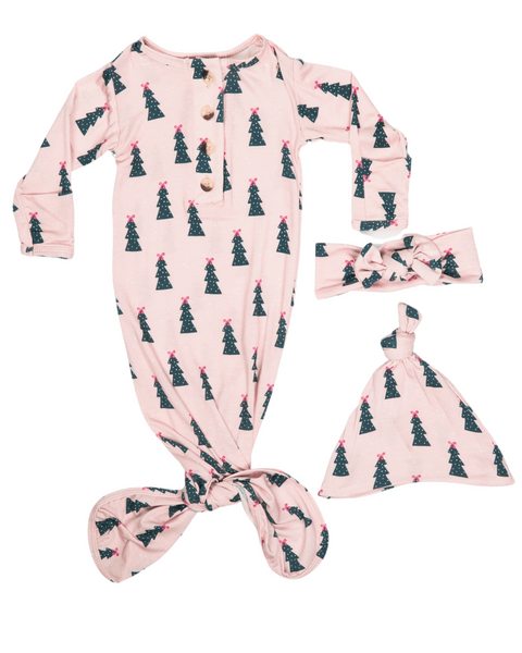 Knotted Gown, Hat & Headband Set - Pink Bow Pine