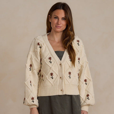 Womens Boxy Crop Cardigan | Winter Floral Embroidery