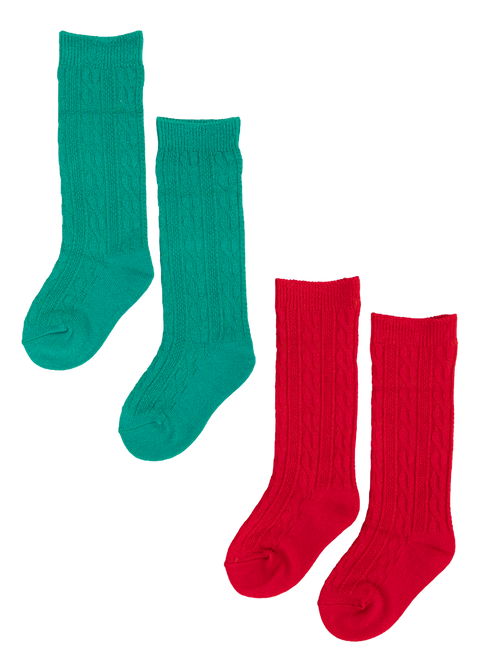 Knee High Socks Set (Red & Green)