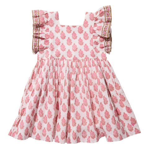Girls Elsie Dress - Pink Dahlia Floral