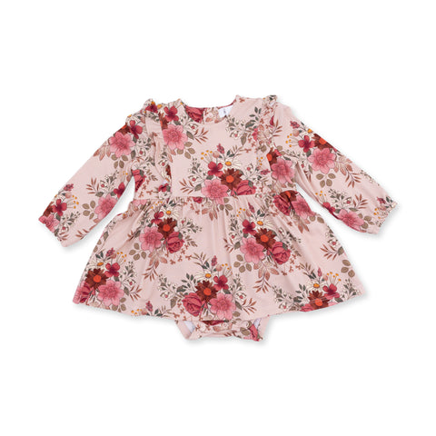 Long Sleeve Ruffle Bodysuit Dress - Sabrina Floral