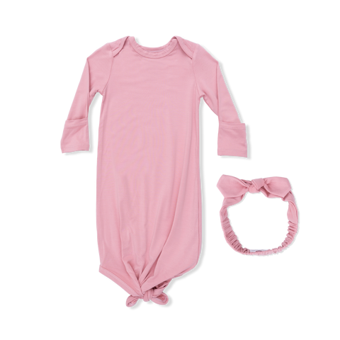 Knotted Gown and Headband - Solid Rose Elegance