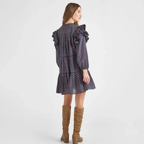 Womens Kalani Double Ruffle Dress - Navy Carnation