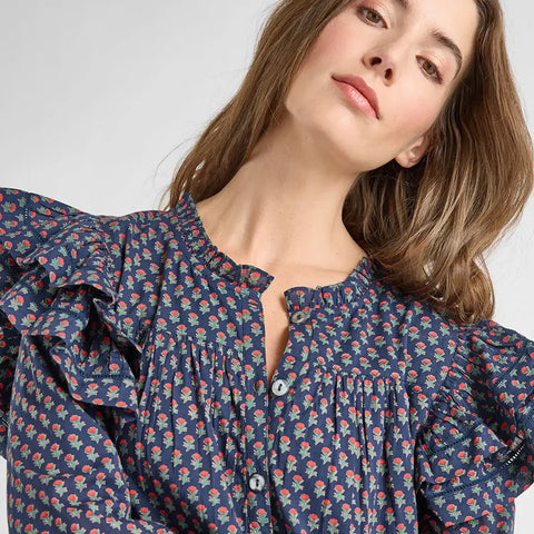 Womens Kalani Double Ruffle Dress - Navy Carnation