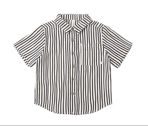 Collared Short Sleeve Shirt || Wavy Stripe