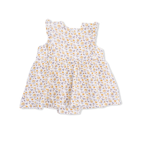 Ruffle Bubble Dress - Yellow Country Roses