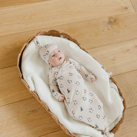 Newborn Knotted Gown - Penguins