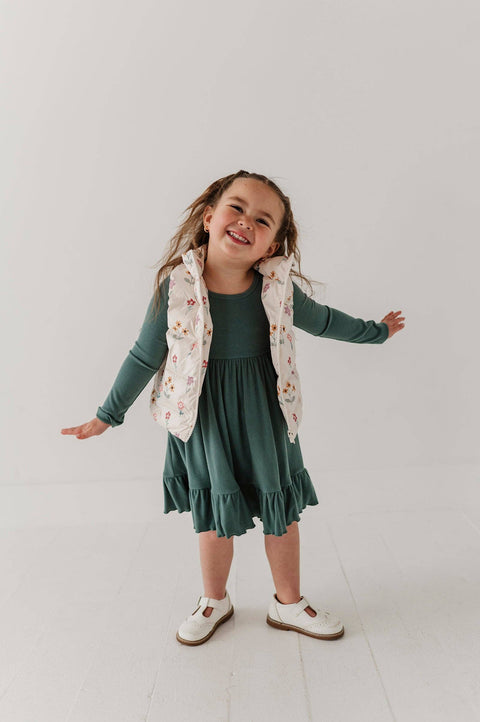 Girls Ribbed Ballet Dress in Atlantic