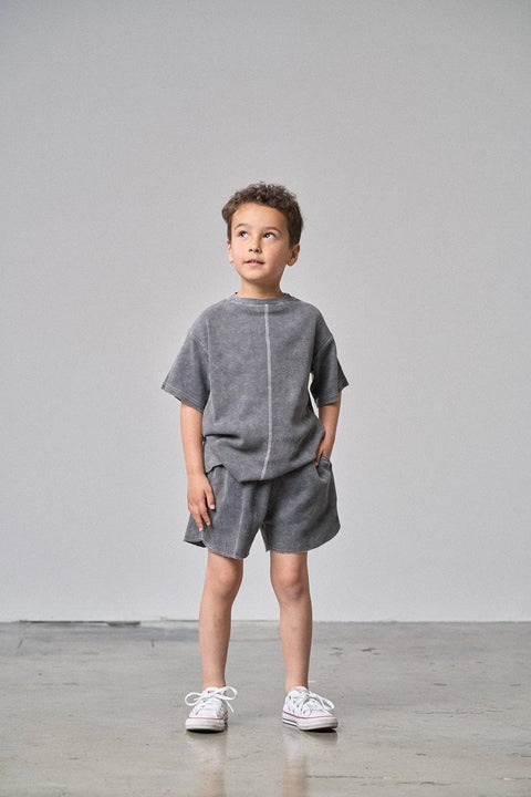 Acid Wash Waffle Tee - Black