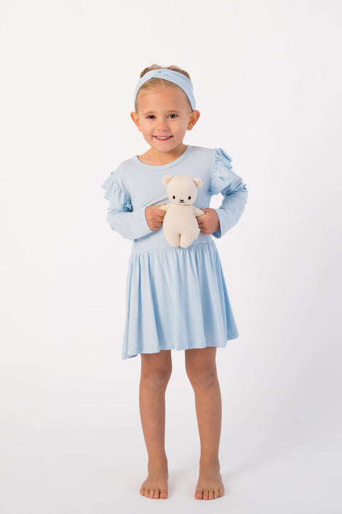 Baby Long Sleeve Bamboo Flutter Bodysuit Dress - Baby Blue
