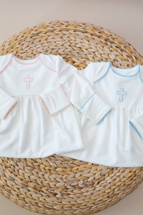 Pink Cross Embroidered Infant Gown