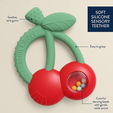 Bitzy Shake™ Silicone Teether with Rattle - Cherry