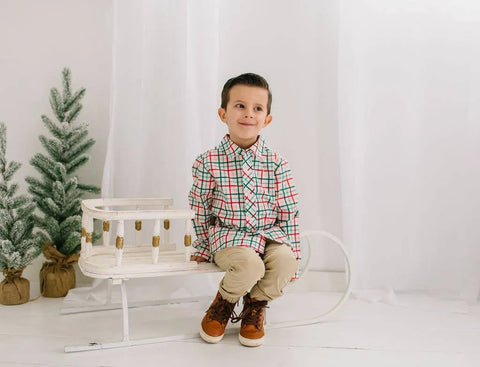 Boys Button Down Shirt - Holiday Plaid