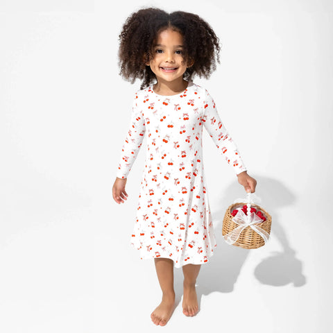 Girls' Long Sleeve Bamboo Dress/Nightgown - Cherry on Top