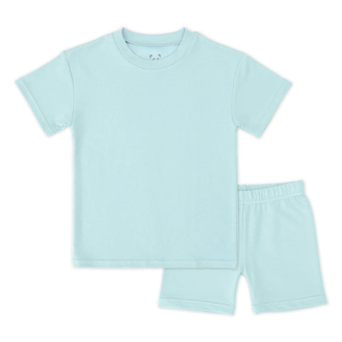 Adventure Blue Bamboo Kid's Oversized Tee & Biker Short Set - Bellabu Bear