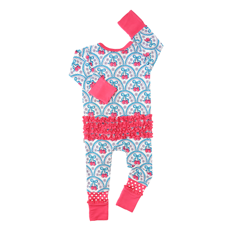 Cherry Ruffle Zip Bamboo Pajama