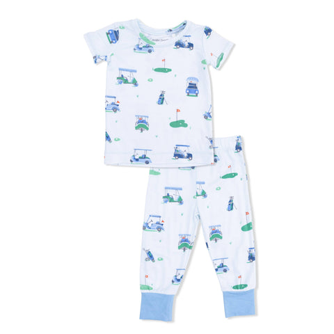 Short Sleeve Loungewear Set - Vintage Golf Carts Blue