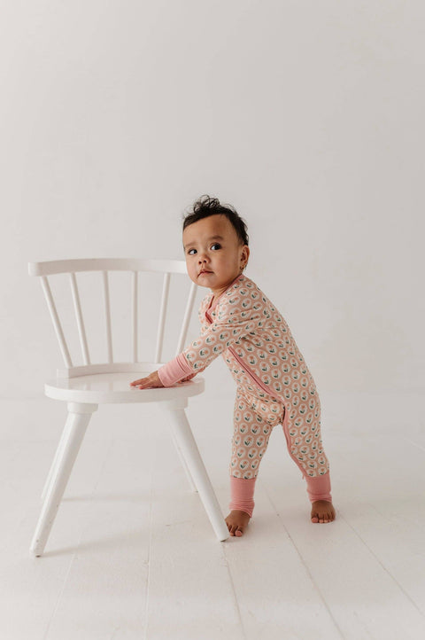 Baby Girl Long Sleeve Bamboo Zip Romper in Framed Flower