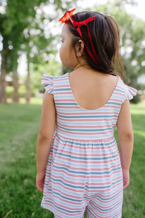Macie Romper - Patriotic Stripe