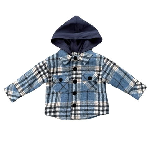 Hooded Shacket - Blue Plaid
