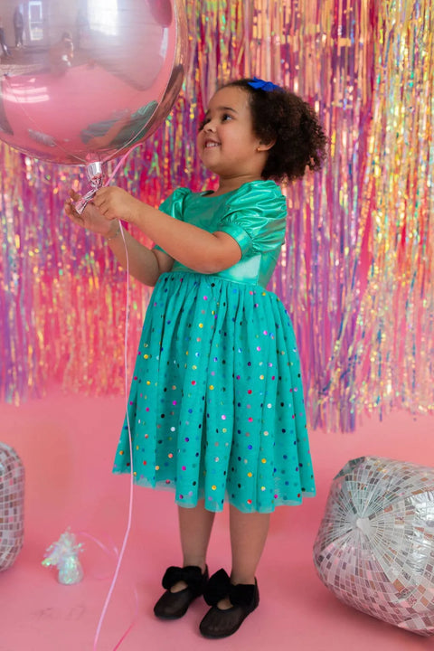 Diana Dress - Teal Confetti Lamé