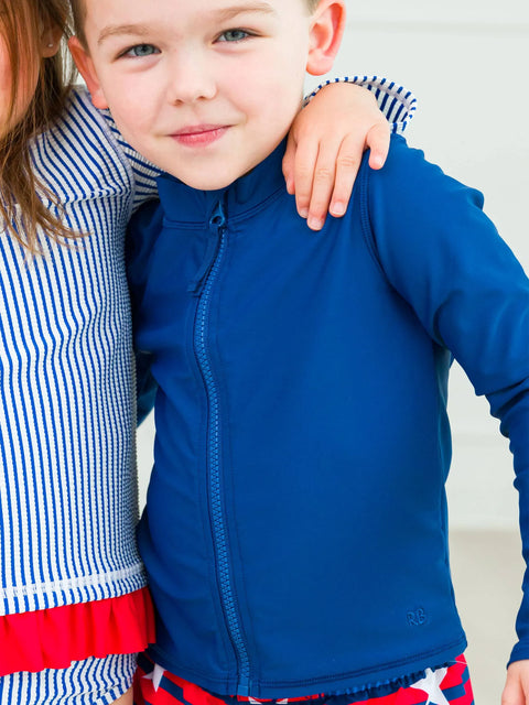 Long Sleeve Full Zip Rash Guard - Navy