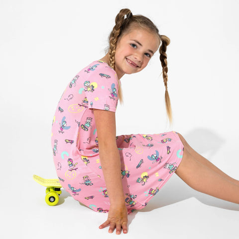 Short Sleeve Bamboo Dress - Skater Kitty