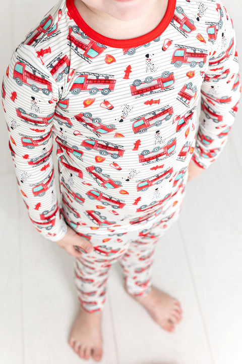 Fire Truck Bamboo Long Sleeve Pajama Set for Boys