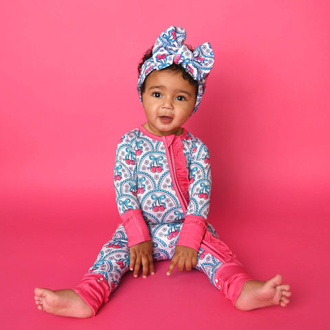 Cherry Ruffle Zip Bamboo Pajama