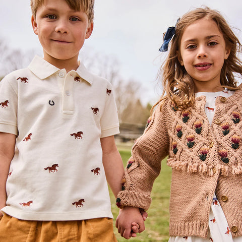 Baby Boys Alec Shirt - Lucky Horses Embroidery - Pink Chicken