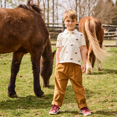 Baby Boys Alec Shirt - Lucky Horses Embroidery - Pink Chicken