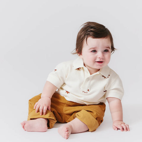 Baby Boys Alec Shirt - Lucky Horses Embroidery - Pink Chicken