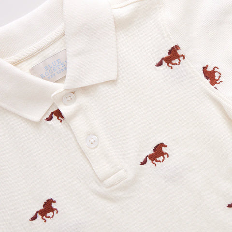 Baby Boys Alec Shirt - Lucky Horses Embroidery - Pink Chicken