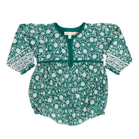 Baby Girls Jade Bubble - Green Garden Floral - Pink Chicken