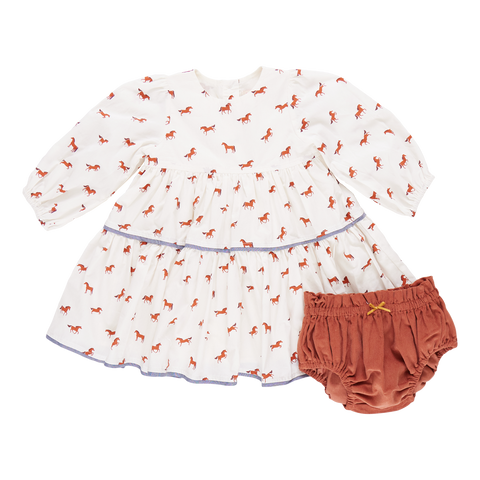 Baby Girls Julia Dress Set - Tiny Horses - Pink Chicken