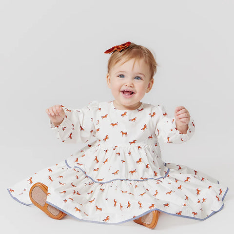 Baby Girls Julia Dress Set - Tiny Horses - Pink Chicken