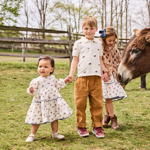 Baby Girls Julia Dress Set - Tiny Horses - Pink Chicken