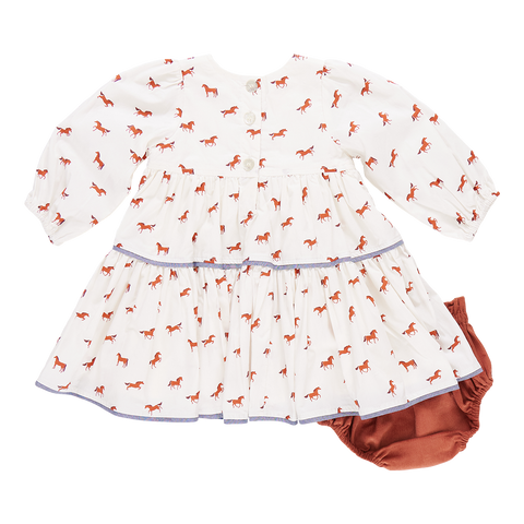 Baby Girls Julia Dress Set - Tiny Horses - Pink Chicken