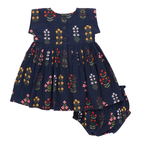 Baby Girls Marie Dress Set - Navy Field Floral - Pink Chicken