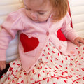 Baby Girls Pocket Sweater - Red Hearts - Pink Chicken
