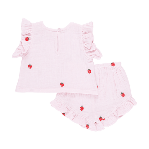 Pink Chicken - Baby Girls Roey 2-Piece Set - Strawberry Embroidery
