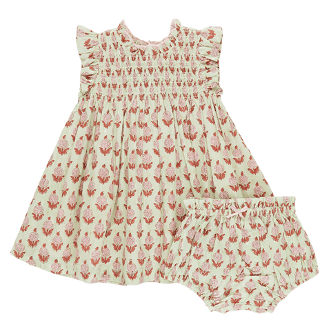 Baby Girls Stevie Dress Set - Green Dahlia - Pink Chicken