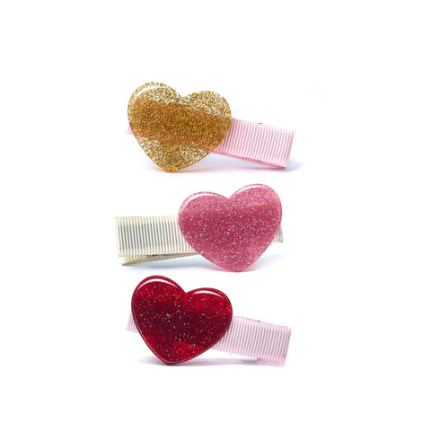 Baby Hearts Glitter Hair Clips - Lilies & Roses NY