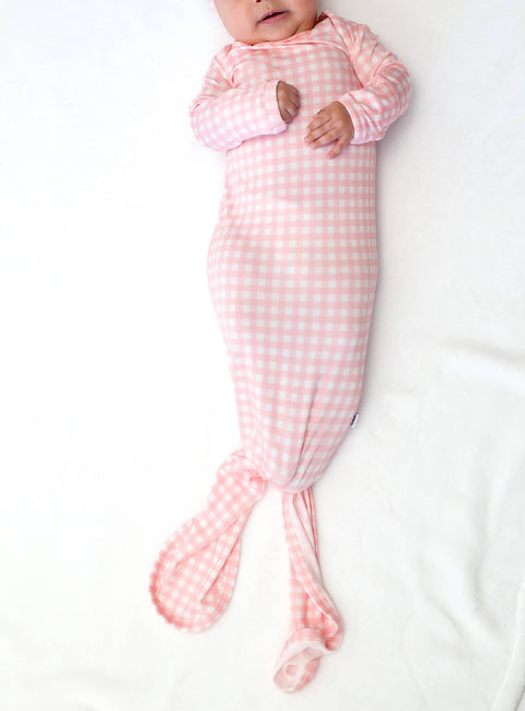 Pink Gingham Bamboo Knotted Infant Gown