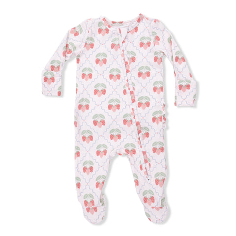 2 Way Ruffle Back Zipper Footie - Sweet Strawberries