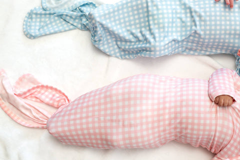 Baby Blue Gingham Bamboo Knotted Infant Gown