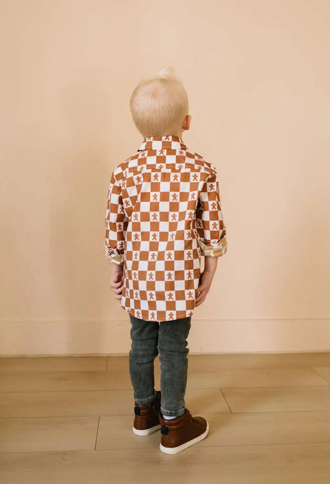Boys Button Down in Gingerbread