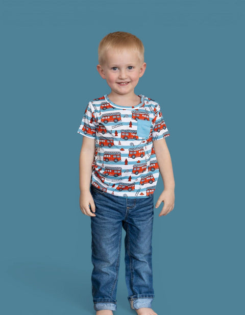 Kids Bamboo Pocket Tee - Firetruck Frenzy